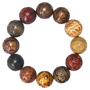天然原木多宝珠手串精工雕刻十二生肖黑檀绿檀花梨男女情侣款手链