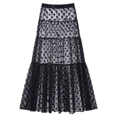 Mesh and Receiver Waist Swing Skirt 网纱拼接收腰大摆半身长裙