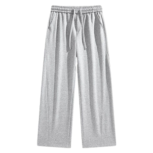 美式弯刀休闲裤子男秋冬季新款宽松直筒加绒灰色运动卫裤