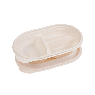 玉米淀粉一次性餐盒650ml椭圆形三格食品环保可降解打包盒便当盒