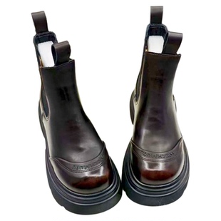 烟筒靴女款2025爆款真皮马丁靴切尔西靴擦色圆头厚底增高松糕短靴