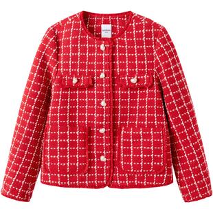 巴拉巴拉女童外套小香风红色春秋季款童装中大童宝宝短款儿童上衣