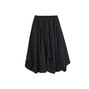 黑白格子不规则褶皱解构风半身裙女秋季大码胖mm设计感a字中长裙