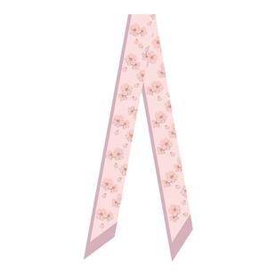 设计师手绘花卉系列蓝色粉色樱花飘带丝带长条窄丝巾发带领巾绑包