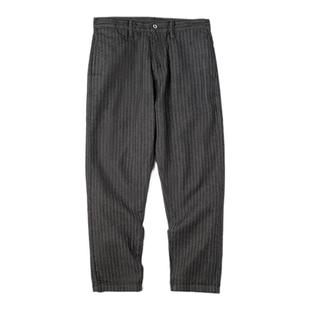 马登工装美式复古灰色条纹牛仔裤直筒修身阿美咔叽锥形长裤子男秋