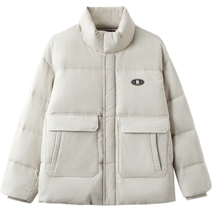 gxg.jeans男装 杏色肌理感撞色小标立领短款羽绒服外套 25冬热卖