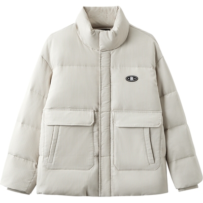 gxg.jeans男装 杏色肌理感撞色小标立领短款羽绒服外套 25冬热卖