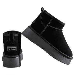 厚底8CM雪地靴女靴2025冬季新款加绒加厚保暖棉鞋内增高真皮短靴