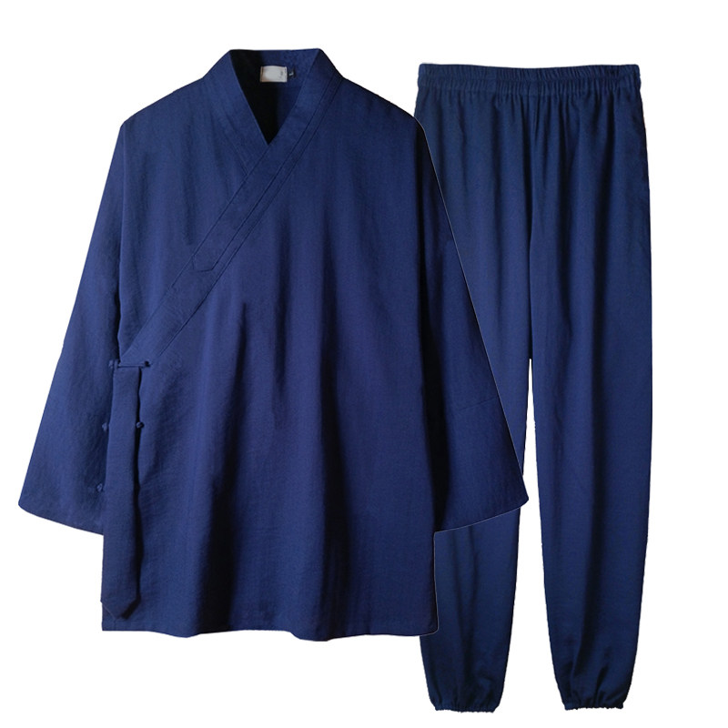 武当道士服装男春夏季道袍女亚麻正一道服男装居士服斜襟练功服