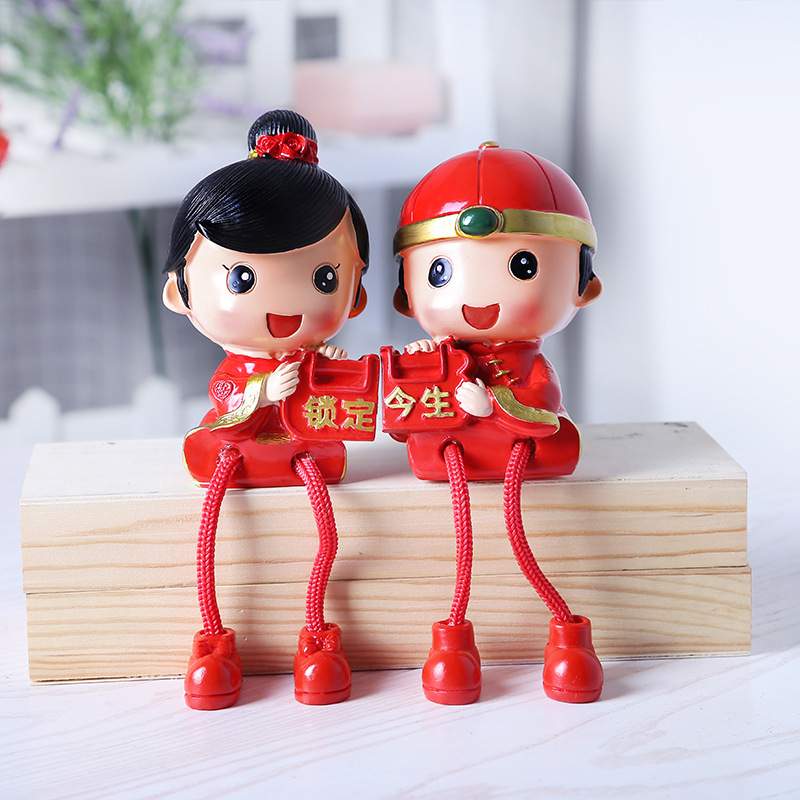 定制新中式喜庆婚房娃娃摆少女饰婚礼福娃亲嘴摆件工艺品树脂婚庆