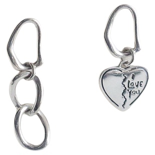 S925纯银爱心独特不对称耳钉休闲韩版潮人百搭银耳饰甜酷学生饰品