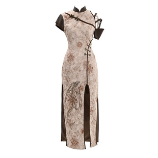 血液供给原创◆烈龙吟 复古朋克绑带刺绣龙纹改良旗袍开衩连衣裙