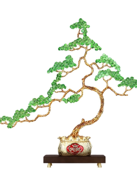 新中式迎客松玄关边柜摆件