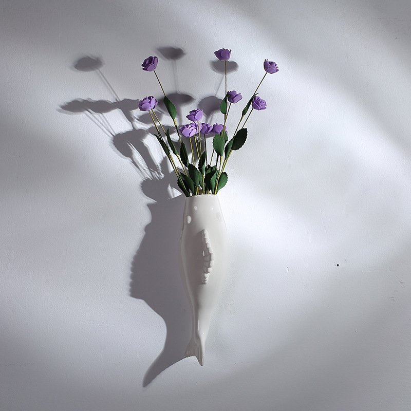 陶瓷上釉挂钩花瓶挂件小鸟干花墙壁挂钩钉痕衣帽间无摆件陶瓷挂钩