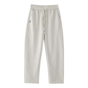 水洗月岩灰阔腿重磅加绒卫裤男裤子秋冬垂坠运动裤男休闲弯刀男裤