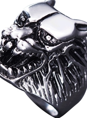 狼头男士图腾朋克风狮子钛钢戒指