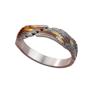 复古个性乘风飞翼手镯男士999纯银镶金镯子轻奢小众设计感银首饰