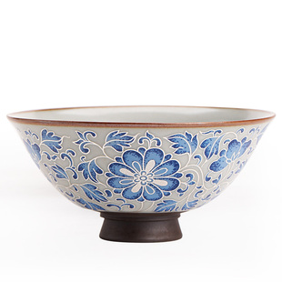 汝窑缠枝莲银线斗笠杯个人专用品茗杯陶瓷开片家用茶杯茶碗主人杯