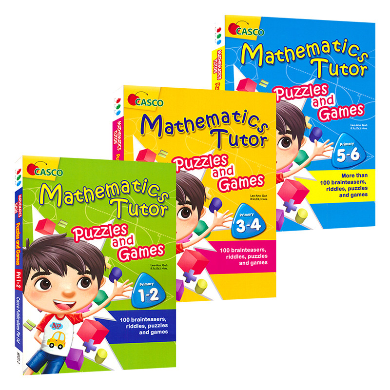 Casco Mathematics Tutor Puzzles And Games 新加坡数学 数学导师解谜游戏 益智活动小学1-6年级教辅 3册套装 英文原版进口图书