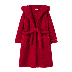 妮狄娅结婚情侣睡衣睡袍女冬季珊瑚绒加厚长浴袍男士婚庆红色晨袍