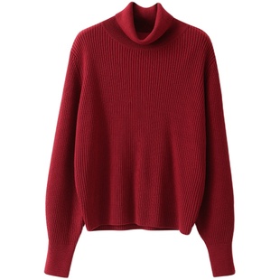 【到手289元】复古灯笼袖半高领套头羊毛毛衣内搭宽松针织打底衫