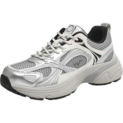 天美意流动时光厚底增高银色老爹鞋复古运动鞋女休闲鞋2025秋新款