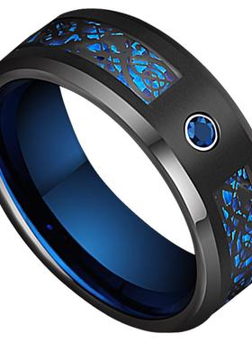 男士戒指轻奢单身黑蓝尾戒食指钻