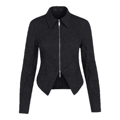 La pargay个性褶皱上衣女2026春季新款潮牌设计感女长袖拉链开衫