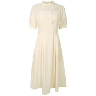 未风杏色新中式国风连衣裙女夏2026新款夏季气质泡泡袖温柔风裙子