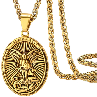 欧美风大天使长圣米迦勒项链嘻哈朋克潮人男个性钛钢复古吊坠饰品