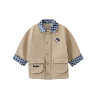 [学院风]齐齐熊宝宝中长款风衣外套男童春款2026新款儿童防风保暖