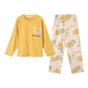 纯棉睡衣女款春秋季2025新款长袖长裤大码胖mm套头带胸垫家居服