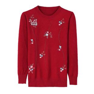 妈妈秋装毛衣打底小衫中年妇女薄款T恤中老年人春秋洋气长袖上衣