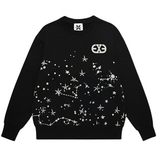 Ed Hardy X25年秋冬新款100%棉拔印字母烫钻工艺男女圆领套头卫衣