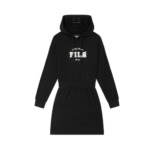 FILA 斐乐官方女子针织连衣裙2024秋新款时尚休闲连帽长袖卫衣裙