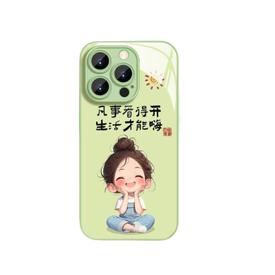 新款卡通盘腿女孩玻璃壳来图定制