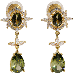 宫廷风橄榄绿闪锆水滴蚊香盘耳夹无耳洞高级感轻奢气质耳钉女耳饰