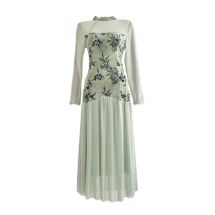 【青山雾】2025新款法式气质收腰显瘦温婉清雅旗袍复古绿色连衣裙