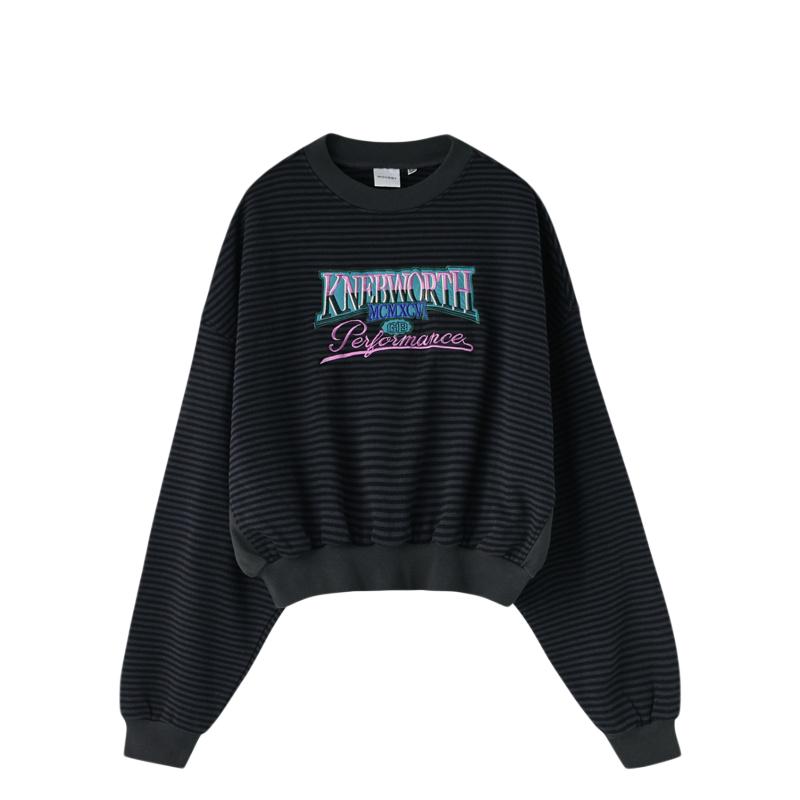 MOUSSY 新品复古条纹创意图案印花街头短款舒适卫衣010HSQ90-0271