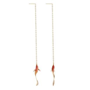 新年转运-好运锦鲤高温珐琅S925纯银耳线鎏金耳环女国潮复古银饰