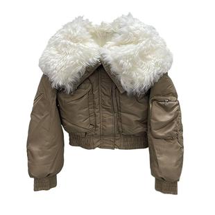 羊卷毛大翻领羽绒服2025冬季新款加厚短款白鸭绒派克棒球服女外套