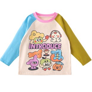 女童打底衫春装2026新款韩版儿童插肩袖上衣女孩宽松卡通长袖T恤