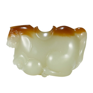 玉说和田玉生肖马吊坠男款玉坠糖青白玉立体小马唐马上有钱玉挂件