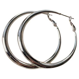 宁艺卓同款银色4cm大耳圈无耳洞耳环2025爆款夸张耳夹方圆脸耳饰