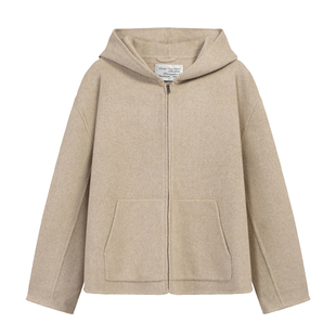 AC风格双面尼羊绒连帽夹克高街复古纯色潮牌男女宽松休闲拉链外套