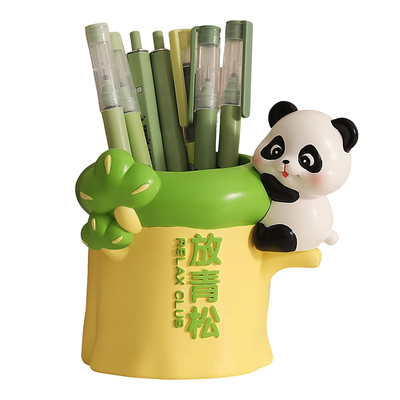 放轻松熊猫文创笔筒摆件