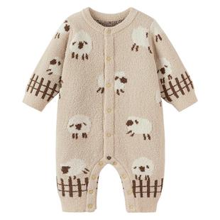 【清仓】babylove婴儿连体衣秋冬宝宝睡衣半边绒保暖打底哈衣爬服