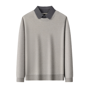 毛衣男假两件衬衫领雪尼尔加绒加厚秋冬季一体绒保暖针织打底衫男