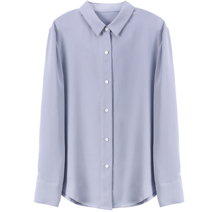 图曼朵蓝色职业衬衫女雪纺设计感小众垂感通勤职场正装女士衬衣