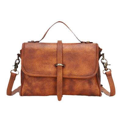 质感头层牛皮小方包复古豆腐包女